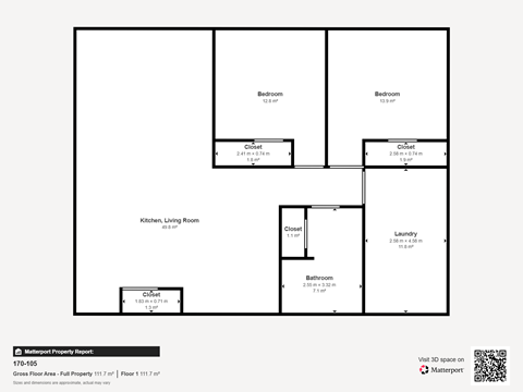 Floor plan for 2 beds, 1 bath, 1158 sqft